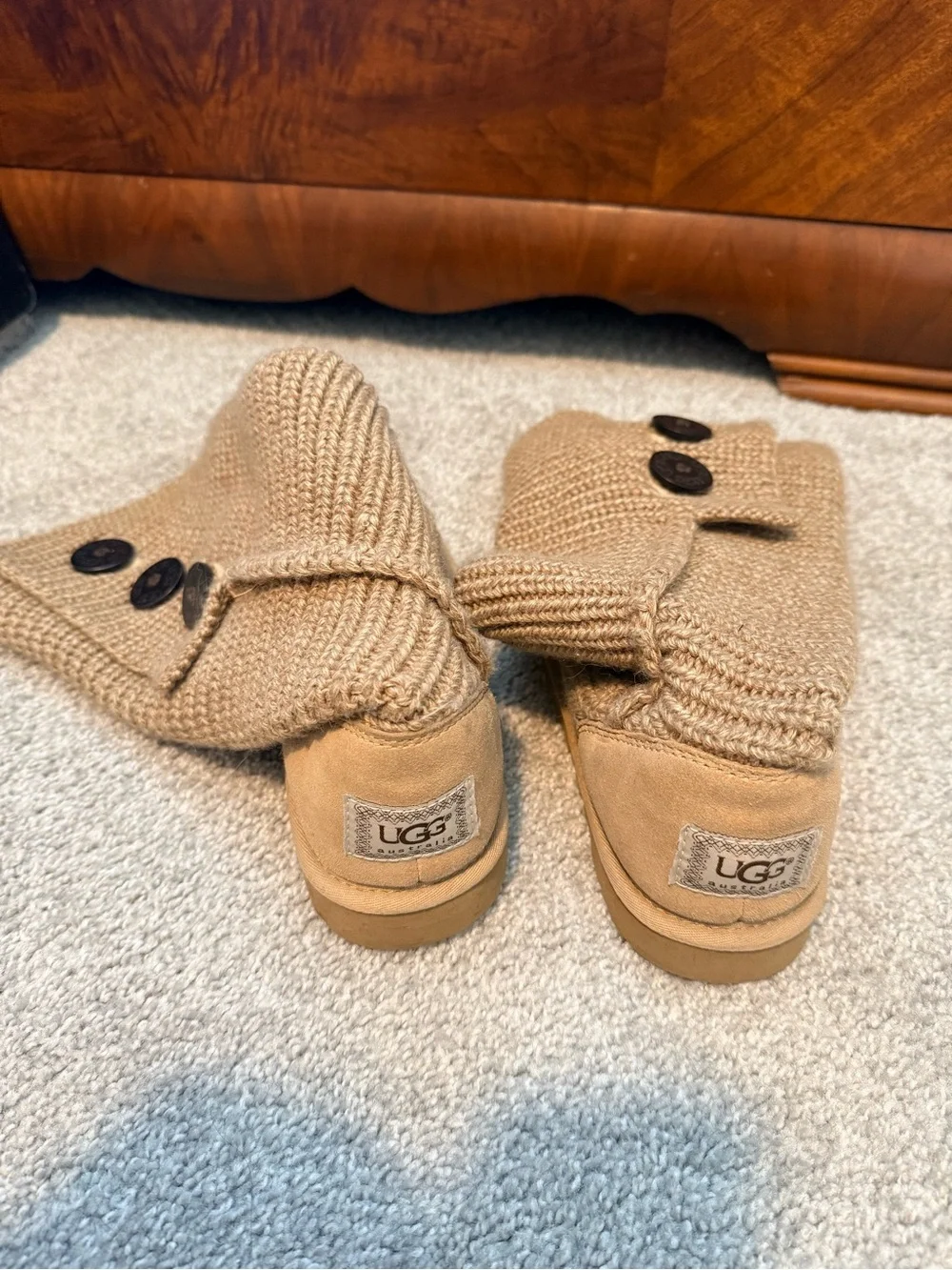 UGG Knit Button-Accent Tall Boots - Tan